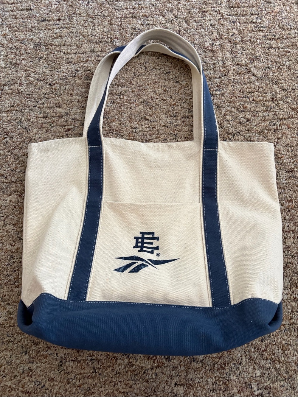 Reebok x Eric Emanuel EXCLUSIVE Canvas Tote in Cream and Navy Blue